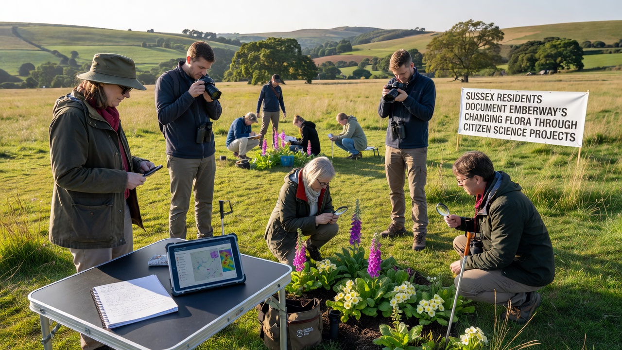 Detailed close-up of Emberway plant species being documented during a citizen science survey in Sussex